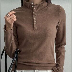 Brown Button Long Sleeve Sweater
